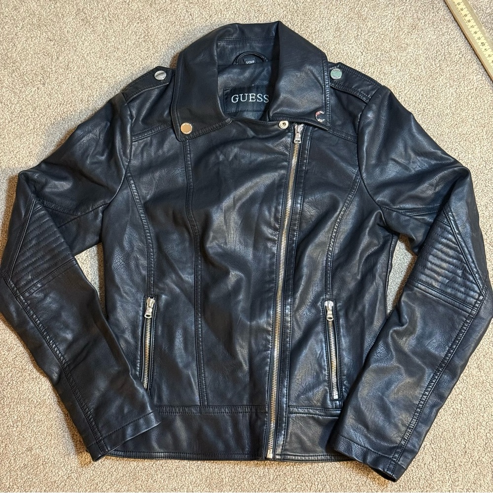 GUESS Black Biker leather Jacket women’s size small